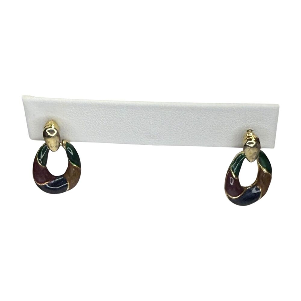 Vintage Gold-Tone Jewel Tone Enamel Dangle Earrings Women's Boho Retro Jewelry